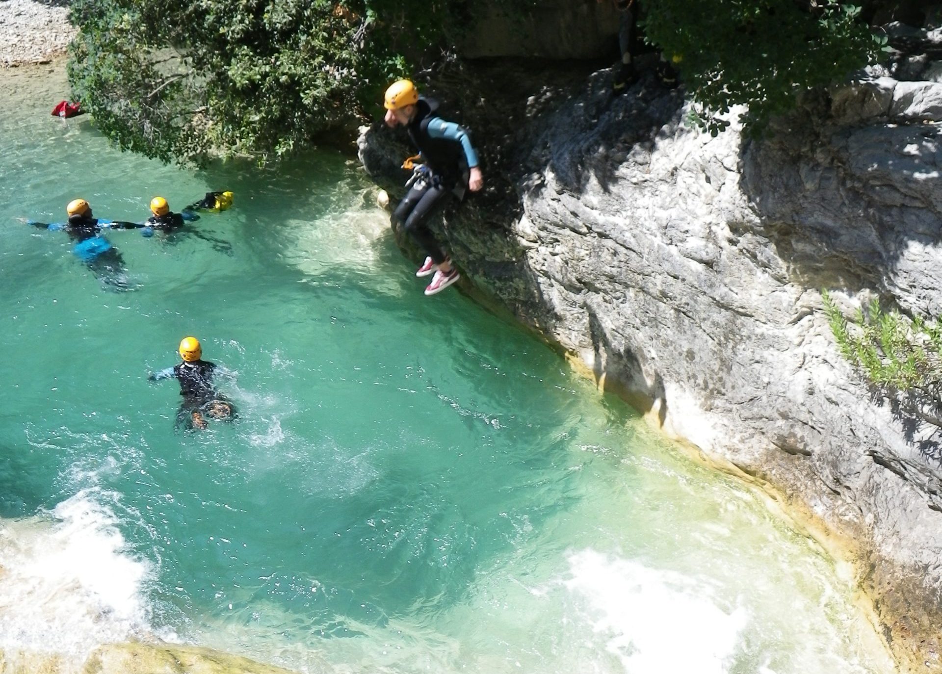 A beautifull jump while canyoning in barbaira near nice, intermediate full day tour in french riviera