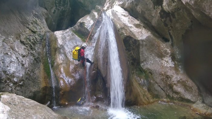 Abseiling in Planfae canyon near Nice