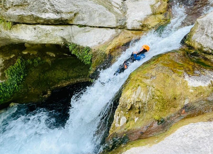 Slide in the Gorges du Loup canyon