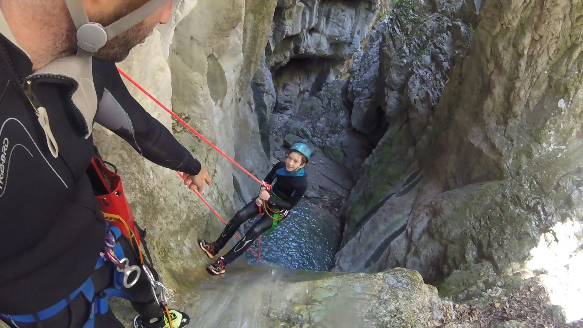 One of the abseils in the Imberguet canyon close to Nice