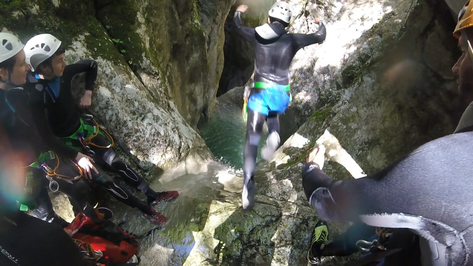 The big jump in Imberguet canyon, Vésubie valley near Nice